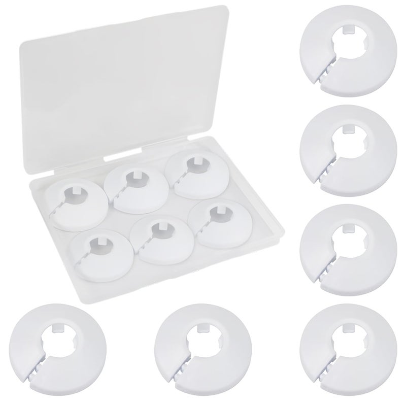 MroMax Fit 1/2" White Plastic PP Pipe Cover, 16mm (5/8") 6Pcs Flange Water Pipe Decoration Escutcheon, Snap-On Cap for Kitchen Valve, Sink Toilet Inflow Pipes, to Hide Gaps and Update Plumbing Look - Image 1